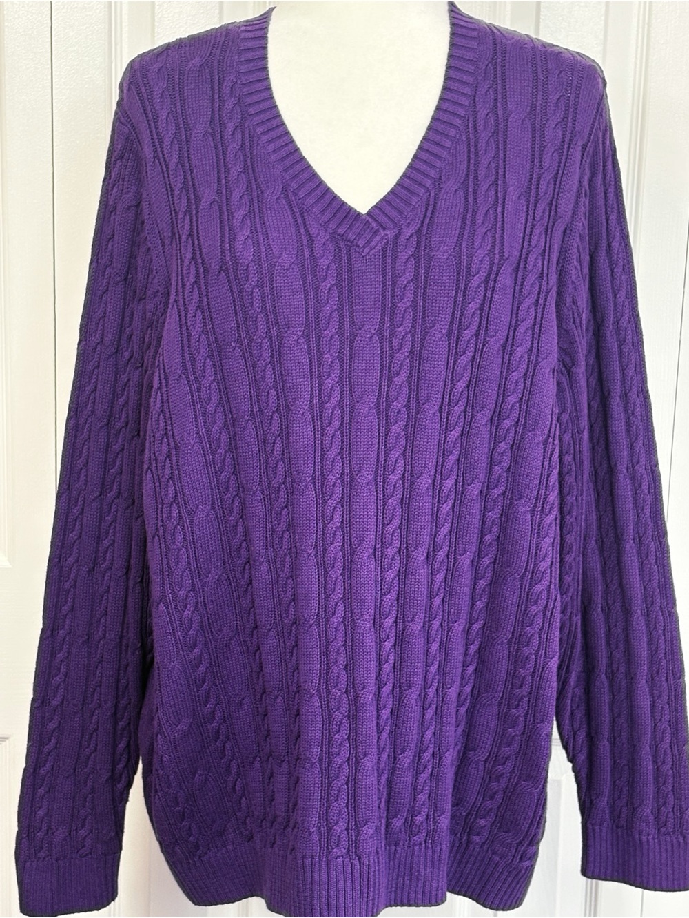 NWT Croft & Barrow Petunia Purple Cable Knit V-Neck Pullover Sweater 3X